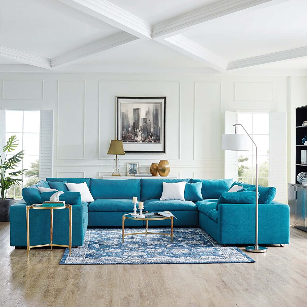 Down filled overstuffed 8 piece sectional sofa set in teal by Modway