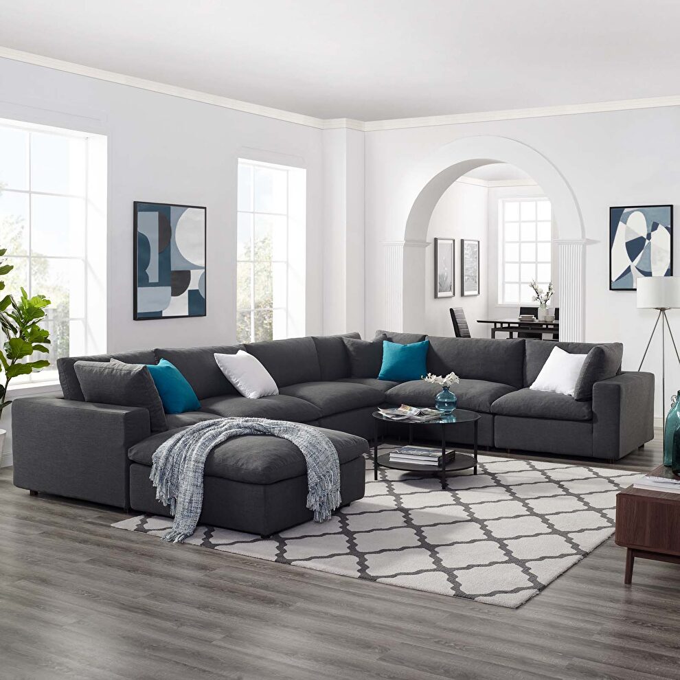 Down filled overstuffed 7 piece sectional sofa set in gray by Modway