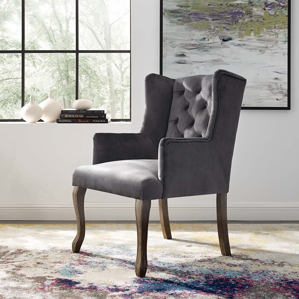 French vintage dining performance velvet armchair in gray by Modway