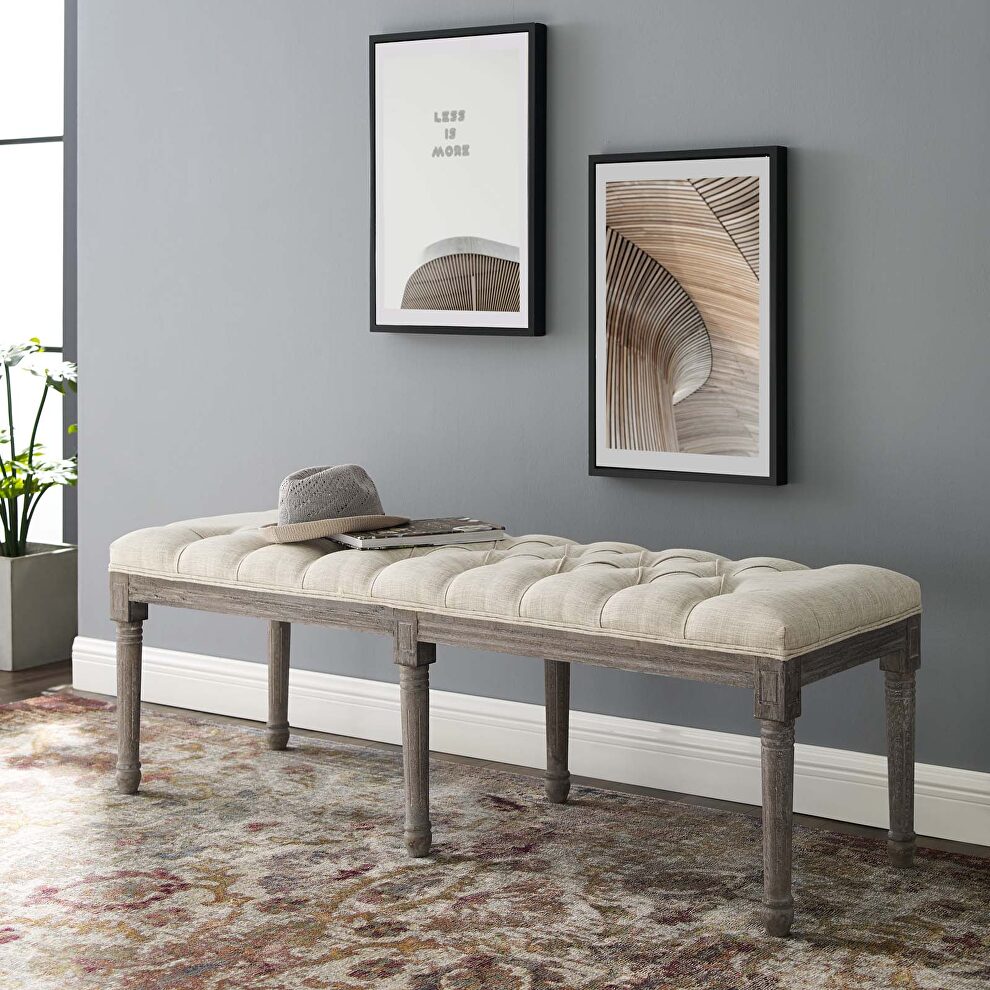 French vintage upholstered fabric bench in beige by Modway