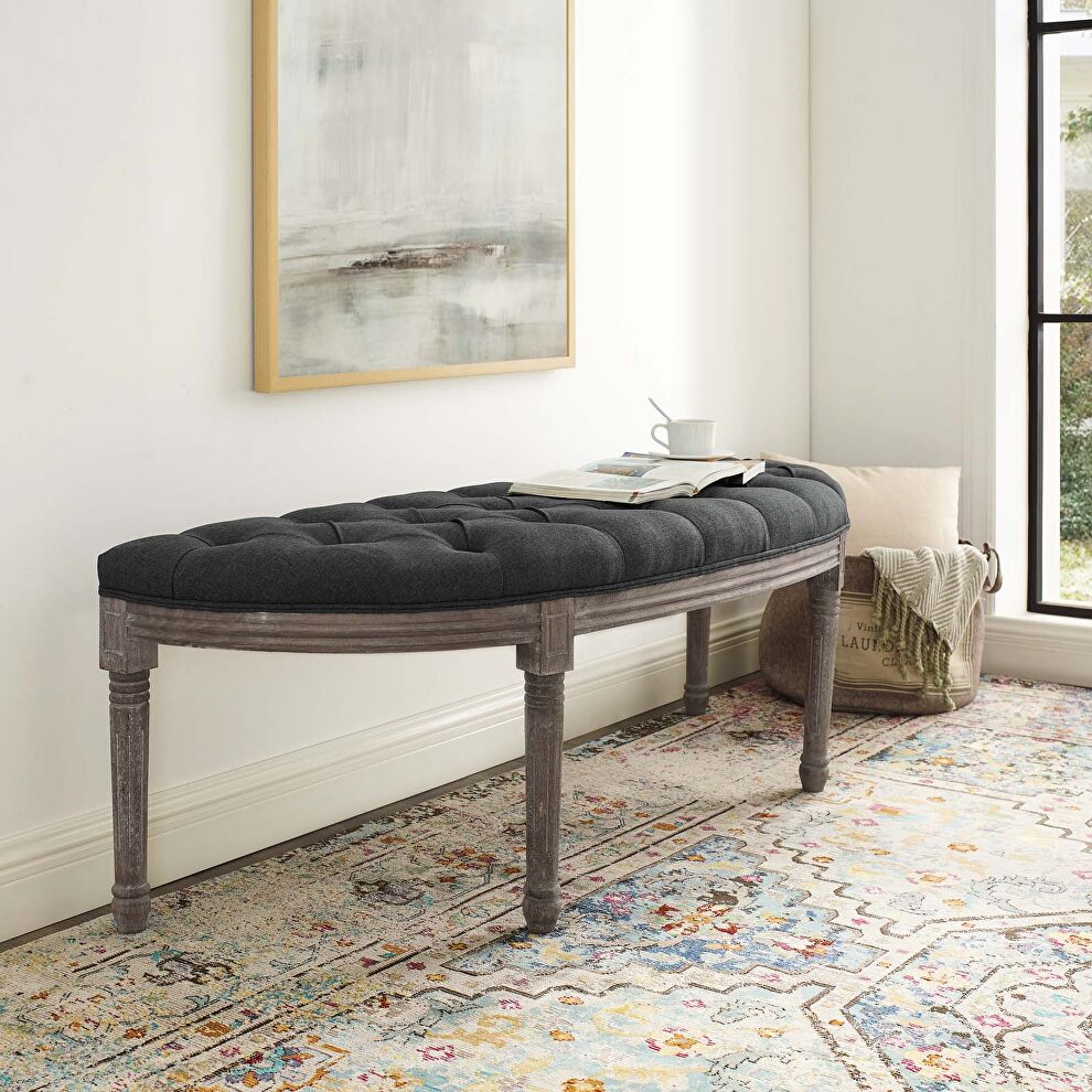 Vintage french upholstered fabric semi-circle bench in gray by Modway