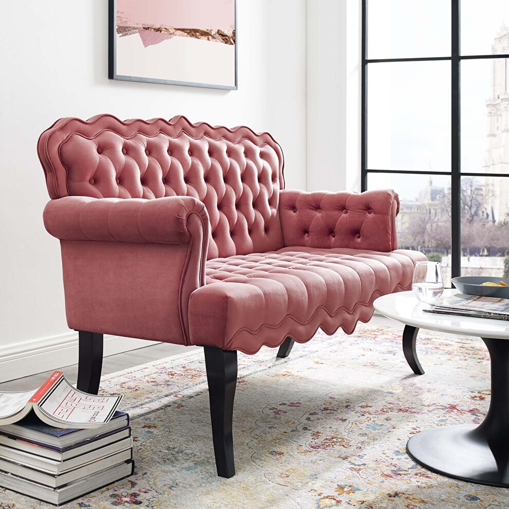 Chesterfield button tufted loveseat performance velvet settee in dusty rose by Modway