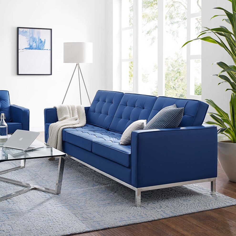 Faux leather sofa in silver navy by Modway