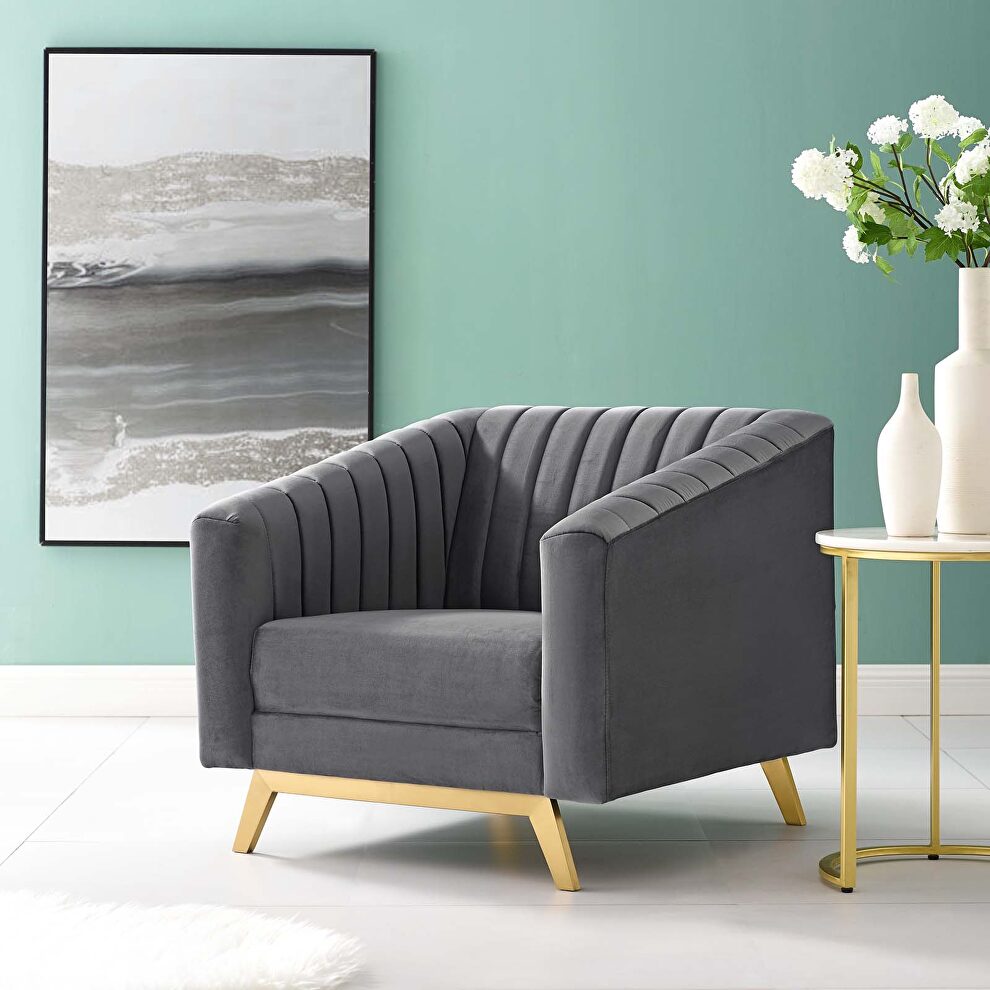 Vertical channel tufted performance velvet armchair in gray by Modway