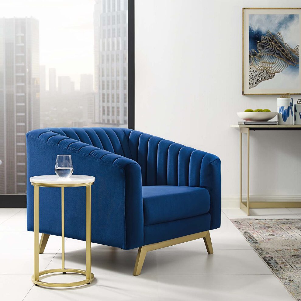 Vertical channel tufted performance velvet armchair in navy by Modway