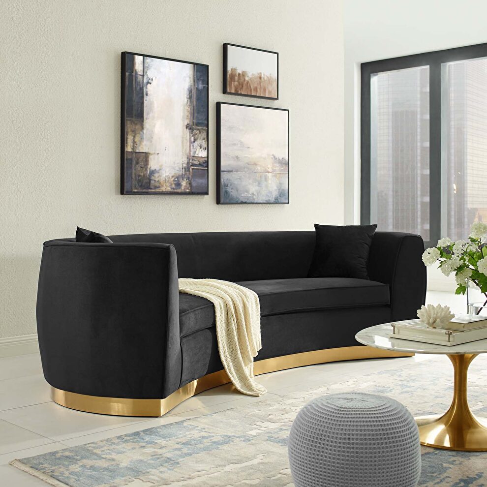 Curved performance velvet sofa in black by Modway