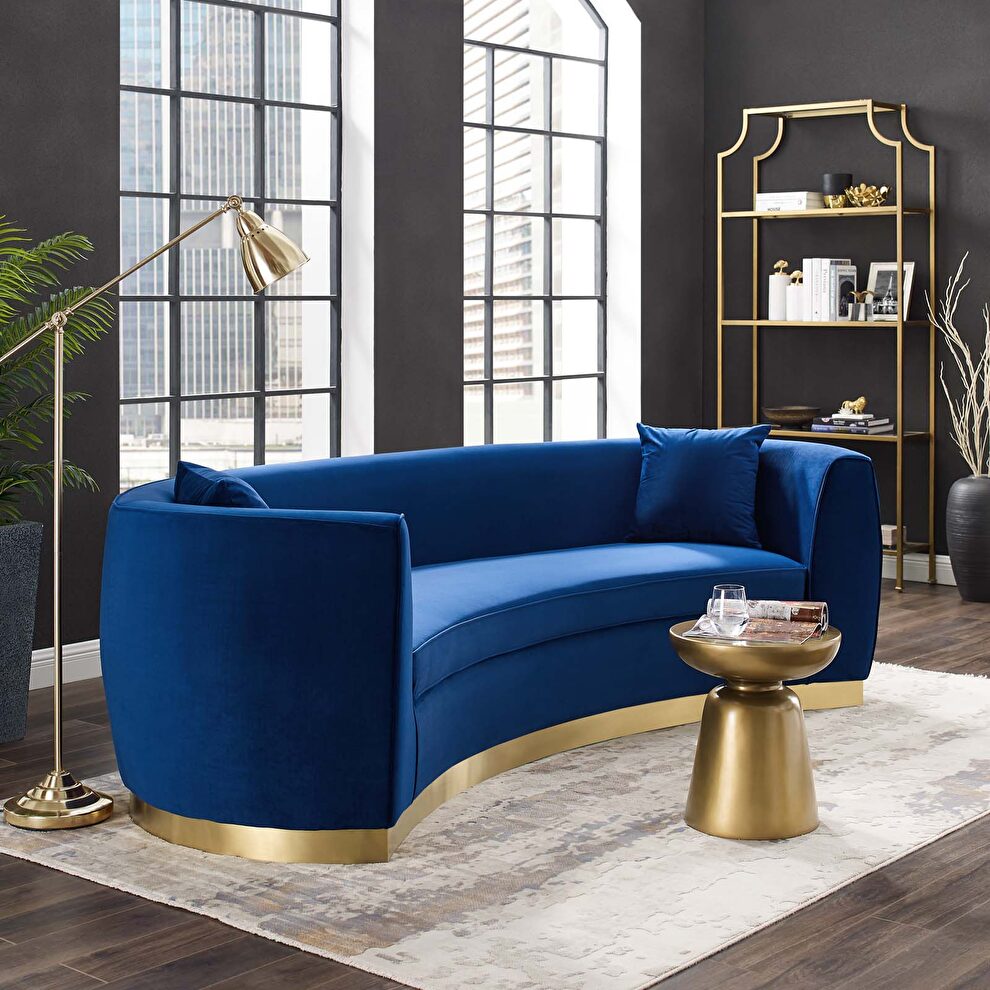 Curved performance velvet sofa in navy by Modway