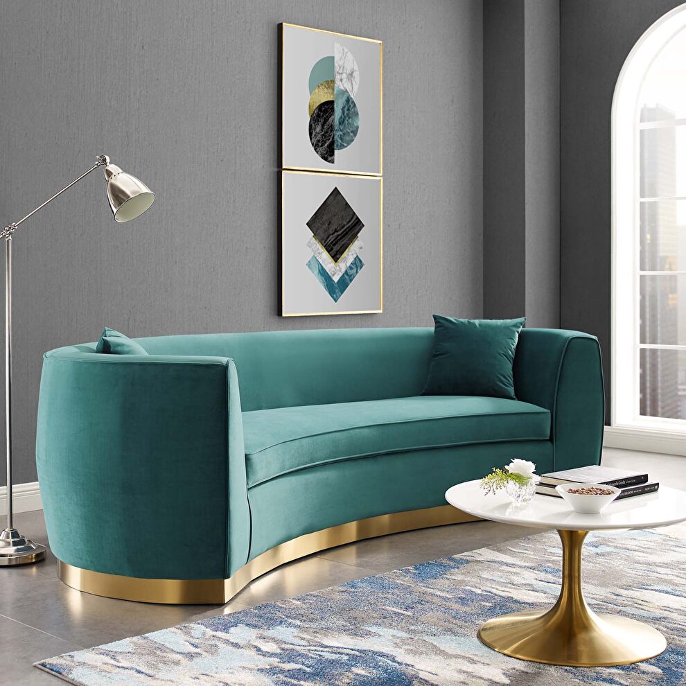 Curved performance velvet sofa in teal by Modway