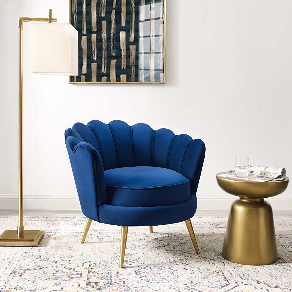 Scalloped edge performance velvet accent armchair in navy by Modway