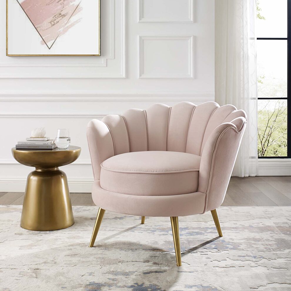 Scalloped edge performance velvet accent armchair in pink by Modway