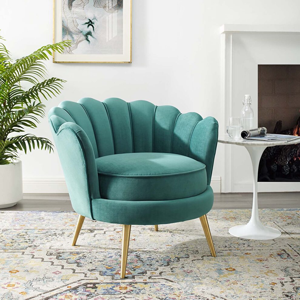 Scalloped edge performance velvet accent armchair in teal by Modway