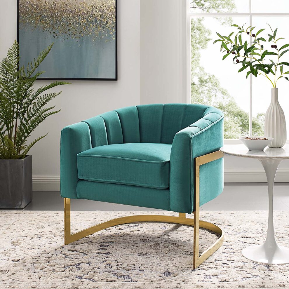 Vertical channel tufted performance velvet accent armchair in teal by Modway