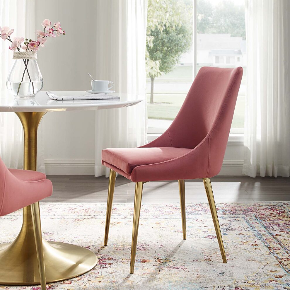 Modern accent performance velvet dining chair in dusty rose by Modway