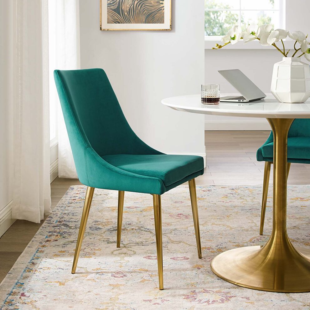 Modern accent performance velvet dining chair in teal by Modway