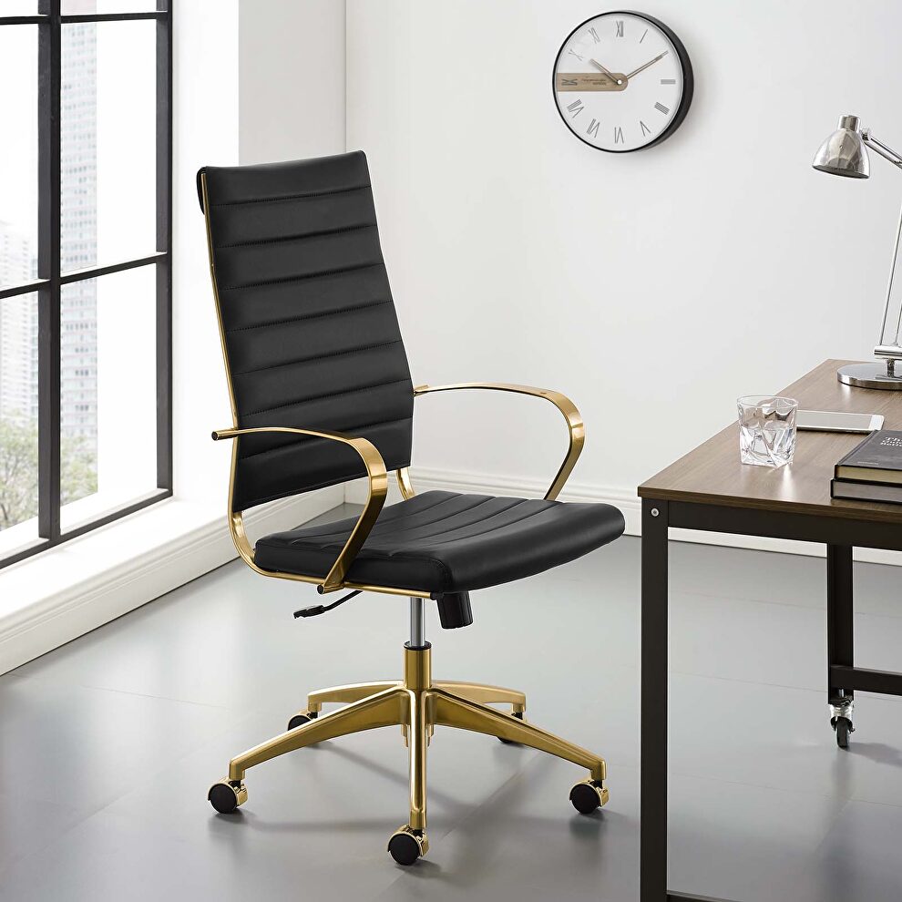 Stainless steel highback office chair in gold black by Modway