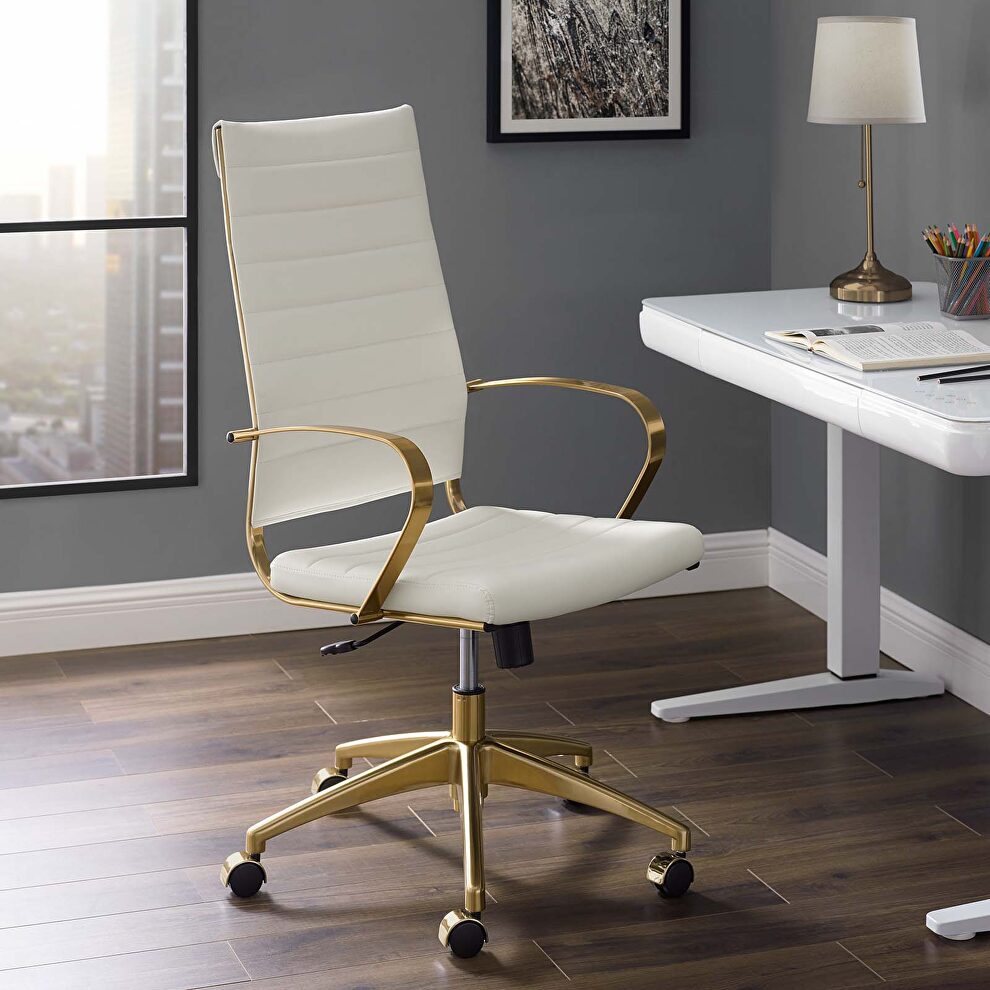 Stainless steel highback office chair in gold white by Modway