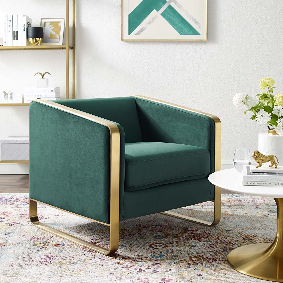 Accent club lounge performance velvet armchair in green by Modway