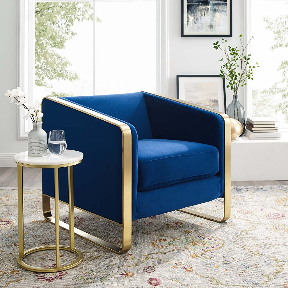 Accent club lounge performance velvet armchair in navy by Modway