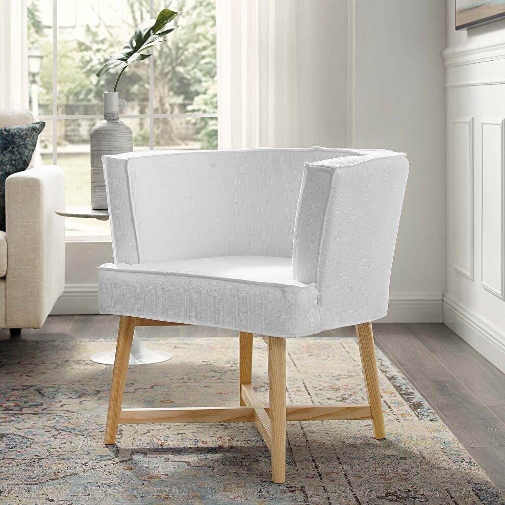 Upholstered fabric accent chair in white by Modway