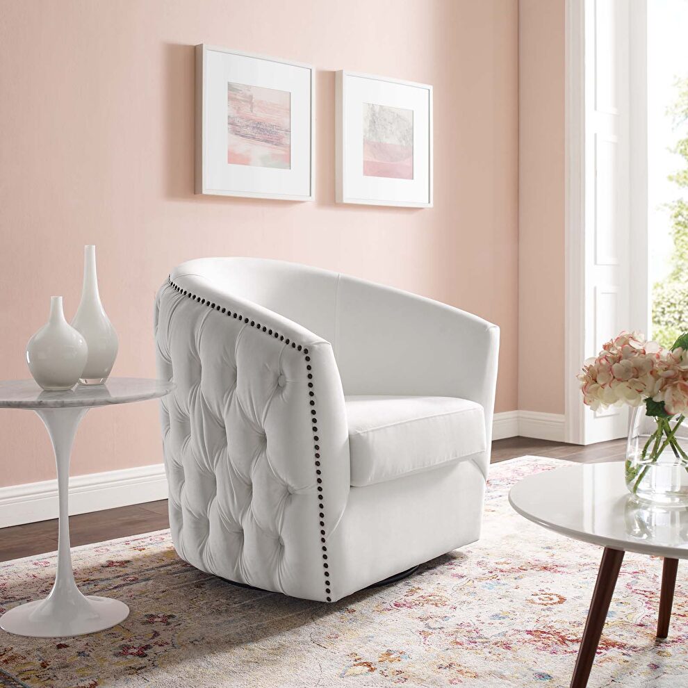 Swivel performance velvet armchair in white by Modway