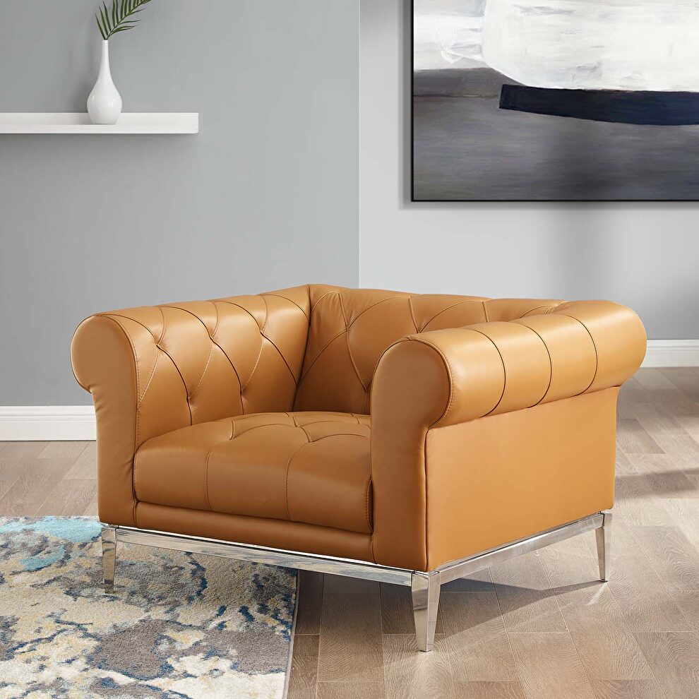 Tufted button upholstered leather chesterfield chair in tan by Modway