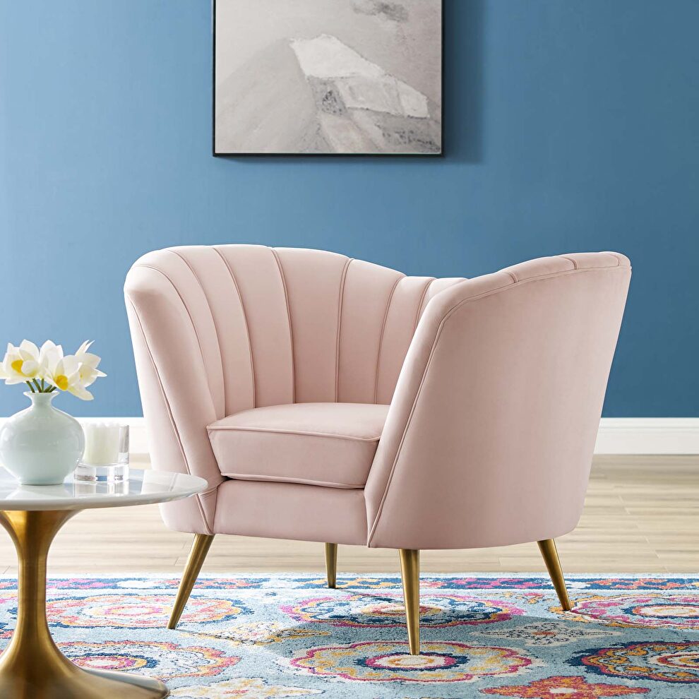 Vertical channel tufted curved performance velvet chair in pink by Modway