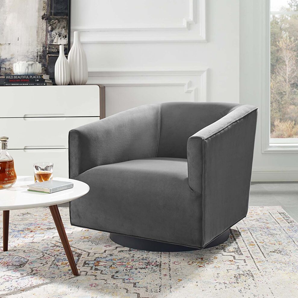 Accent lounge performance velvet swivel chair in gray by Modway
