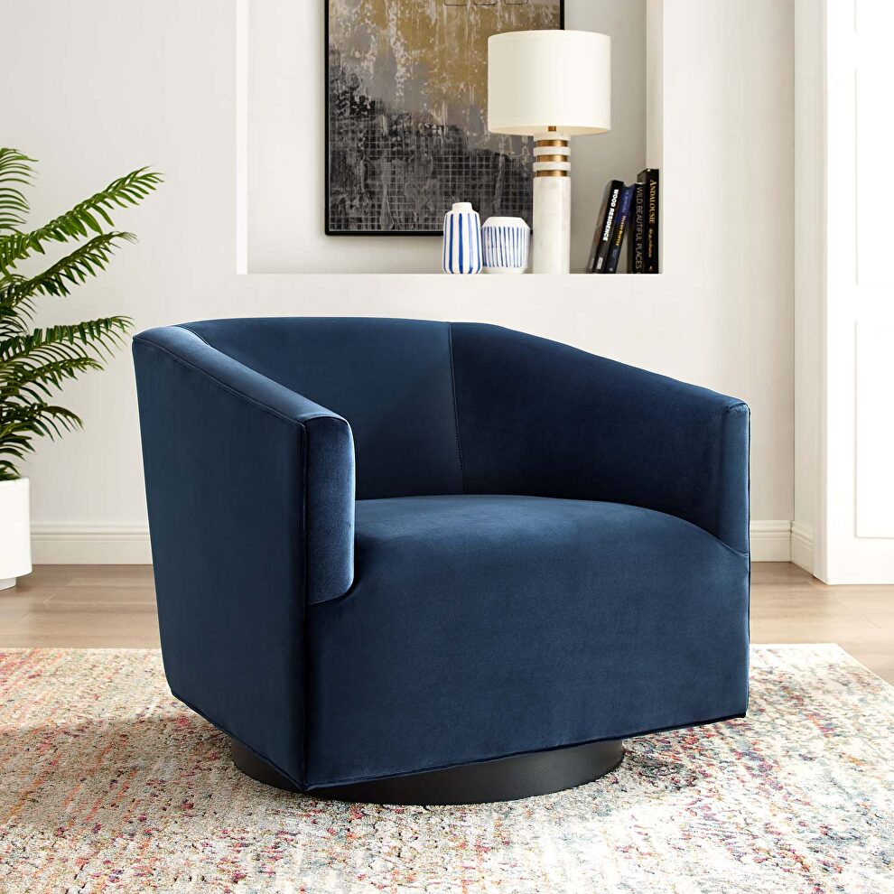 Accent lounge performance velvet swivel chair in midnight blue by Modway