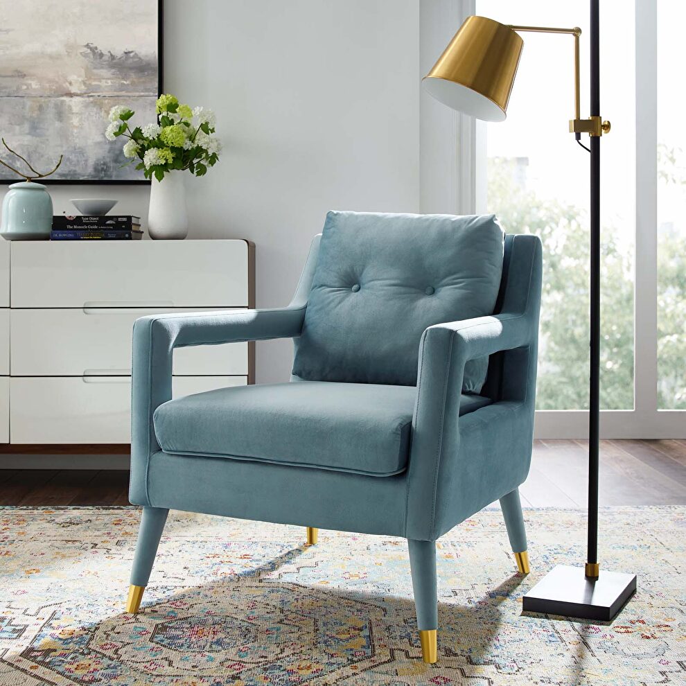 Accent lounge performance velvet armchair in light blue by Modway