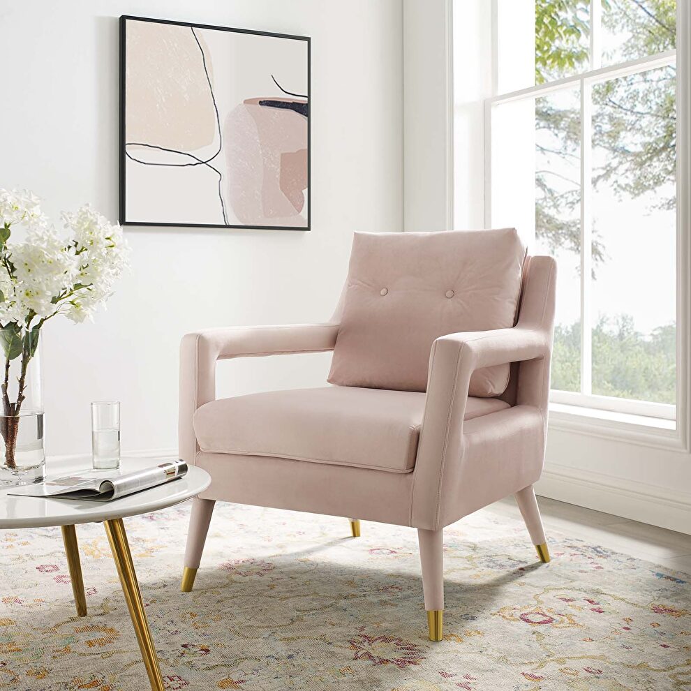 Accent lounge performance velvet armchair in pink by Modway