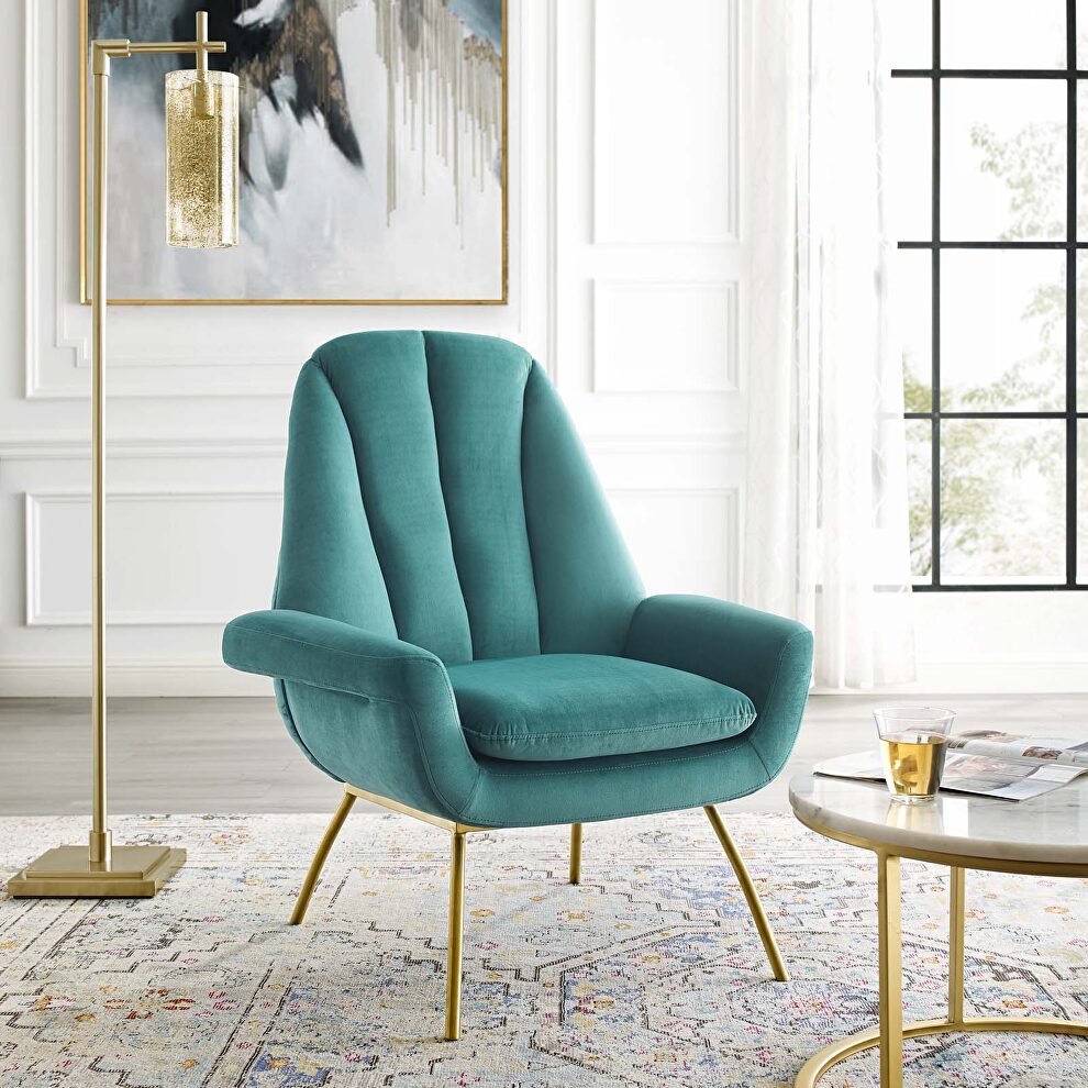 Accent performance velvet armchair in teal by Modway