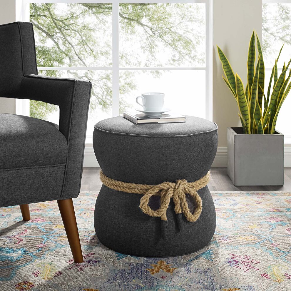 Nautical rope upholstered fabric ottoman in gray by Modway
