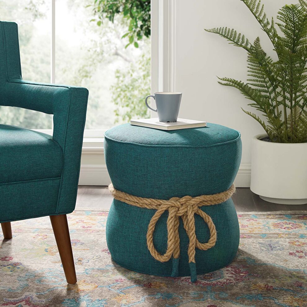 Nautical rope upholstered fabric ottoman in teal by Modway