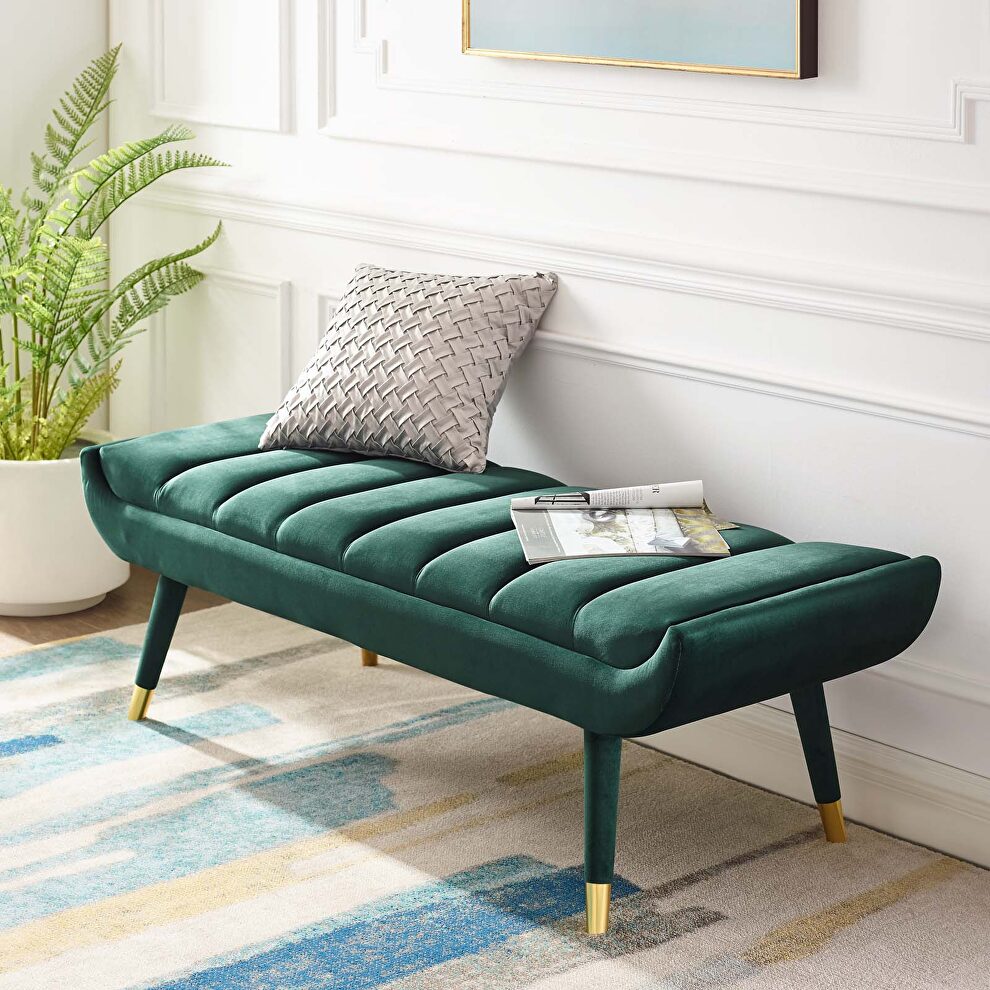 Channel tufted performance velvet accent bench in green by Modway