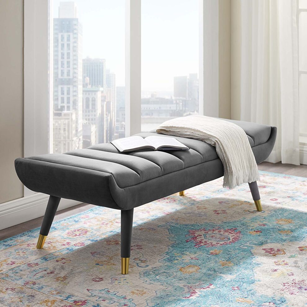 Channel tufted performance velvet accent bench in gray by Modway