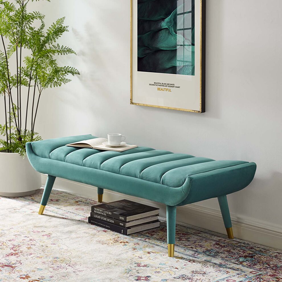 Channel tufted performance velvet accent bench in teal by Modway