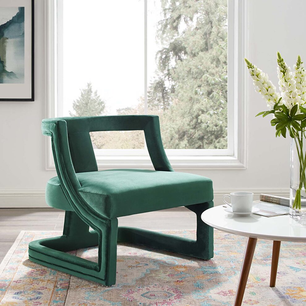 Accent lounge performance velvet armchair in green by Modway