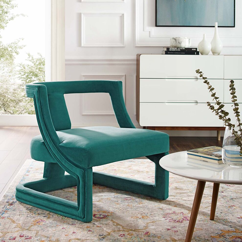 Accent lounge performance velvet armchair in teal by Modway