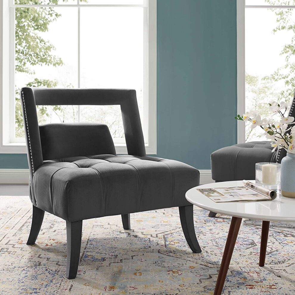 Accent lounge performance velvet armchair in gray by Modway