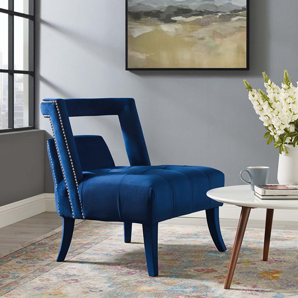 Accent lounge performance velvet armchair in navy by Modway