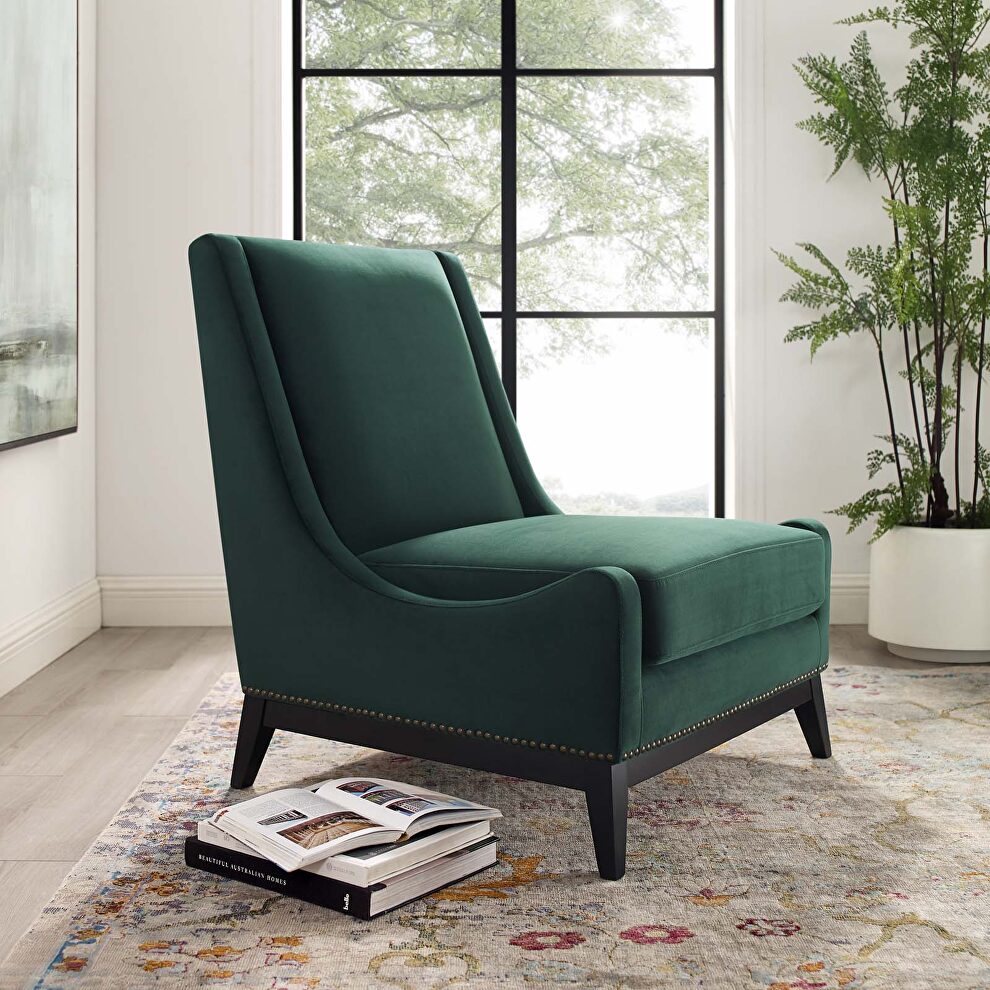 Accent upholstered performance velvet lounge chair in green by Modway