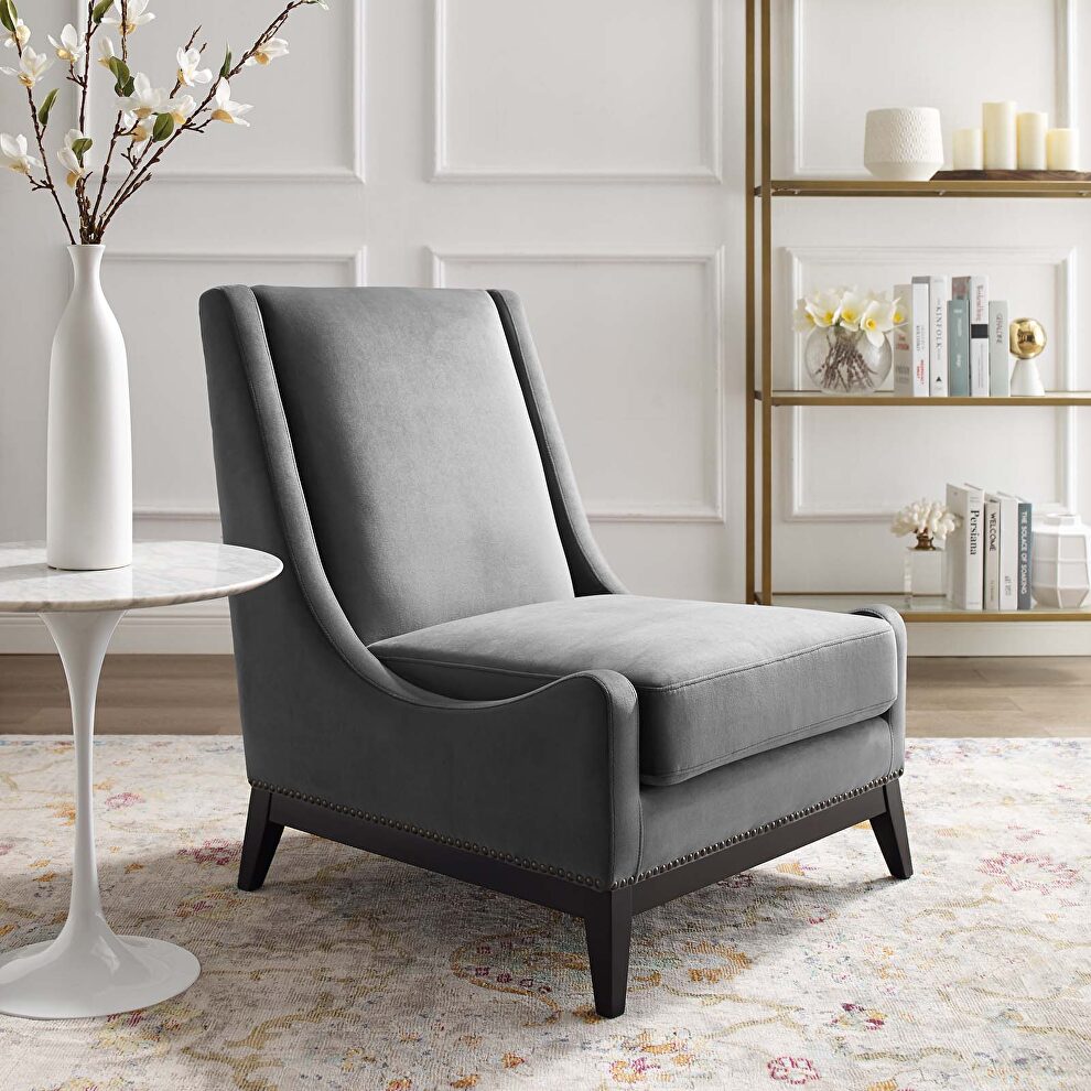 Accent upholstered performance velvet lounge chair in gray by Modway