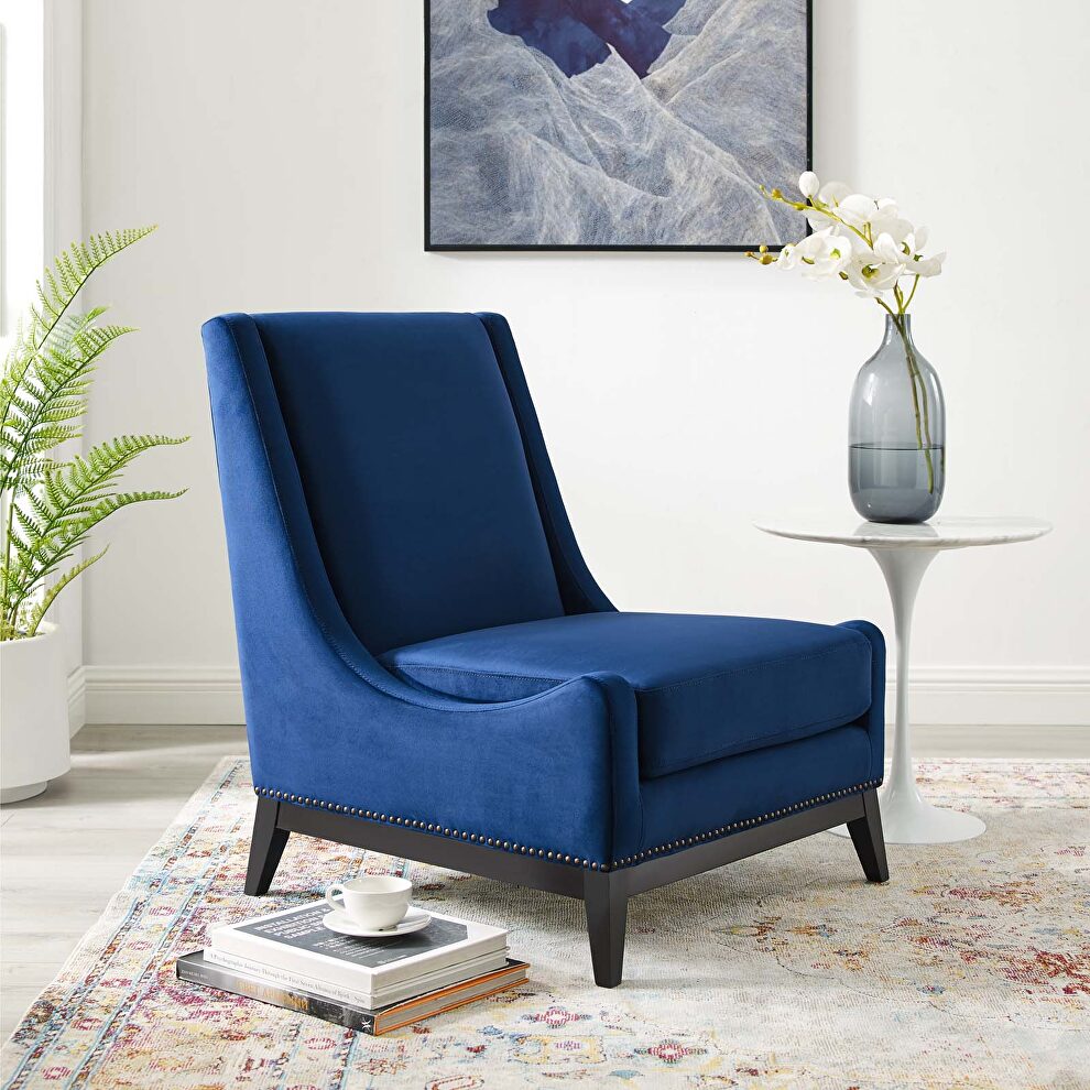 Accent upholstered performance velvet lounge chair in navy by Modway