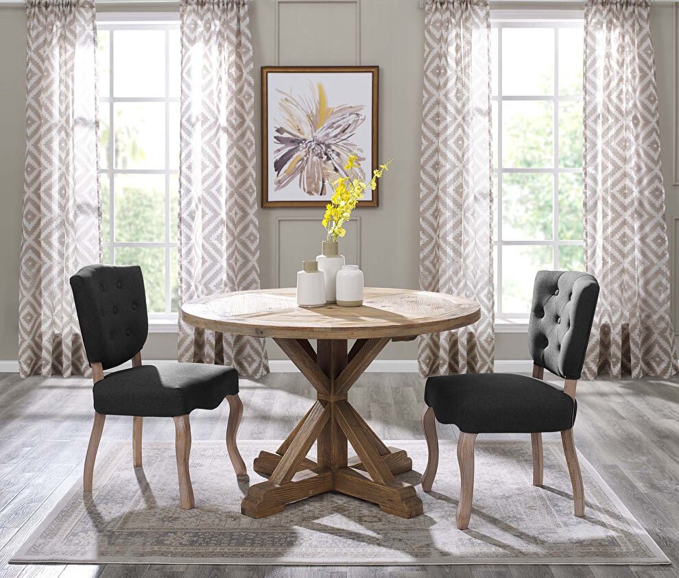 Round pine wood dining table in brown by Modway