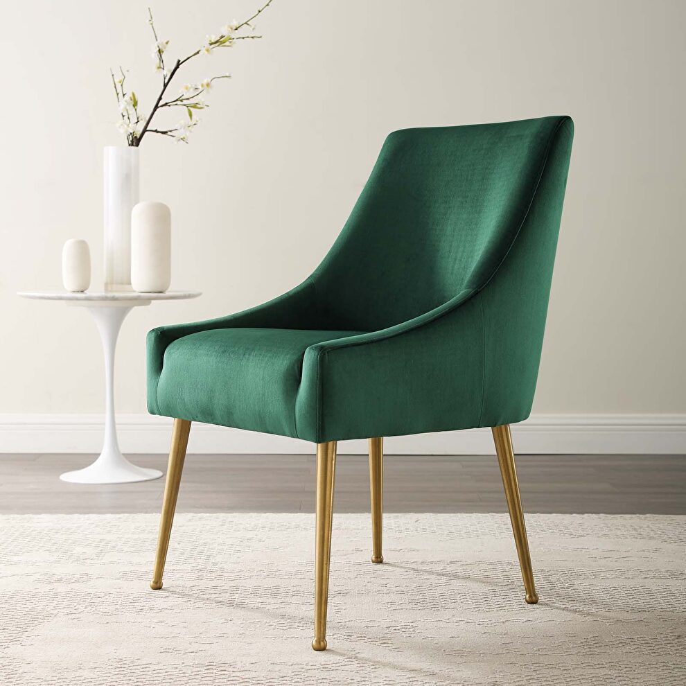 Upholstered performance velvet dining chair in green by Modway