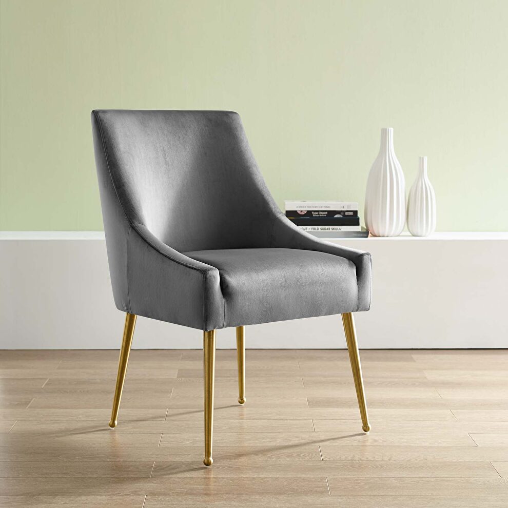 Upholstered performance velvet dining chair in gray by Modway