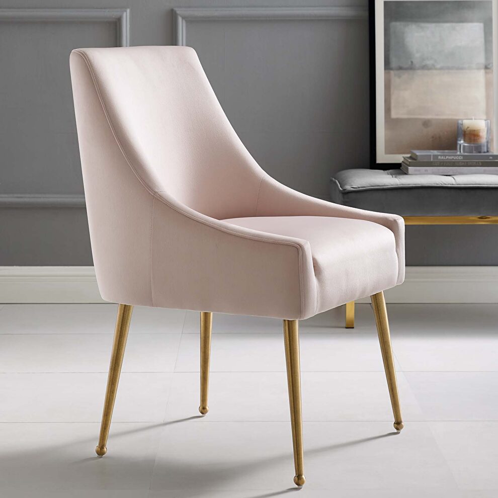 Upholstered performance velvet dining chair in pink by Modway
