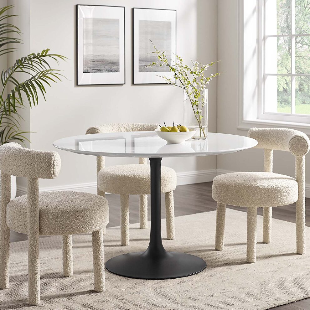 Round wood dining table in black white by Modway