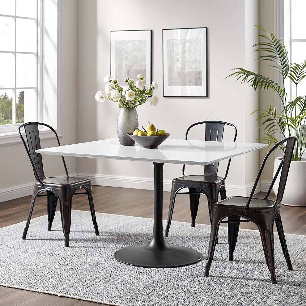 Square wood top dining table in black white by Modway
