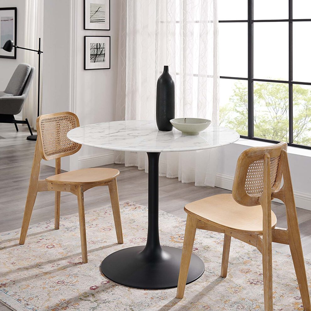Round artificial marble dining table in black white by Modway